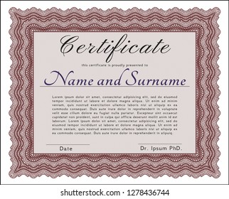 Red Certificate of achievement. Artistry design. Detailed. With linear background. 