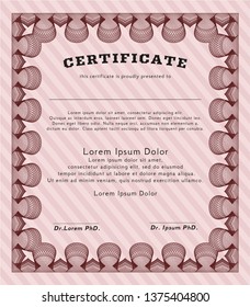 Red Certificate of achievement. With background. Nice design. Vector illustration. 