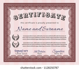 Red Certificate of achievement. With background. Superior design. Vector illustration. 