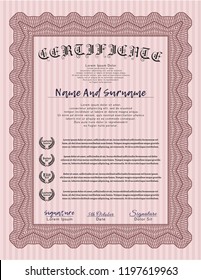 Red Certificate of achievement. With background. Vector illustration. Lovely design. 