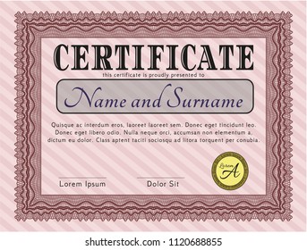 Red Certificate of achievement. With complex background. Beauty design. Vector illustration. 