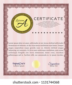 Red Certificate of achievement. Complex background. Detailed. Perfect design. 