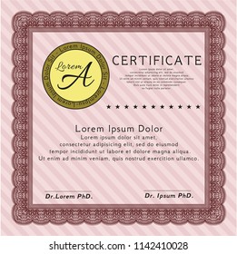 Red Certificate of achievement. With complex background. Elegant design. Detailed. 