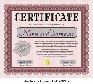 Red Certificate of achievement. Complex background. Detailed. Beauty design. 