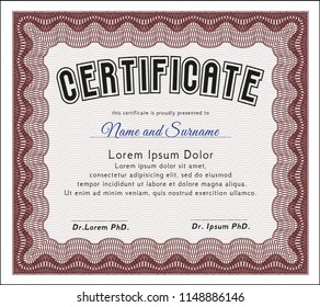 Red Certificate of achievement. With complex background. Detailed. Money style design. 
