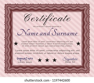 Red Certificate of achievement. With complex background. Detailed. Retro design. 