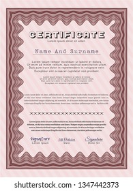 Red Certificate of achievement. With complex background. Cordial design. Vector illustration. 