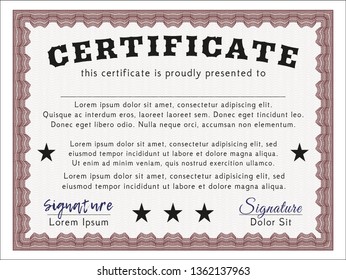 Red Certificate of achievement. With complex background. Modern design. Detailed. 