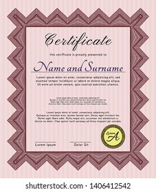 Red Certificate of achievement. With complex background. Detailed. Nice design. 