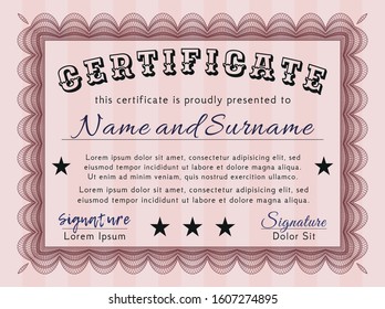 Red Certificate of achievement. With complex background. Lovely design. Customizable, Easy to edit and change colors. 