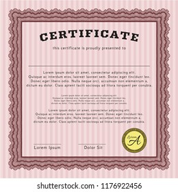 Red Certificate of achievement. With complex linear background. Superior design. Detailed. 