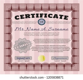 Red Certificate of achievement. With complex linear background. Customizable, Easy to edit and change colors. Sophisticated design. 
