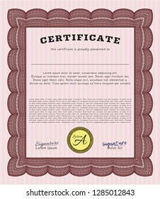 Red Certificate of achievement. Cordial design. Detailed. Easy to print. 
