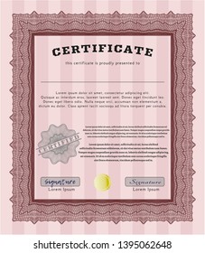 Red Certificate of achievement. Cordial design. Printer friendly. Vector illustration. 
