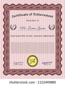 Red Certificate of achievement. Customizable, Easy to edit and change colors. With complex linear background. Money design. 