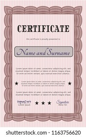 Red Certificate of achievement. Customizable, Easy to edit and change colors. With guilloche pattern. Retro design. 