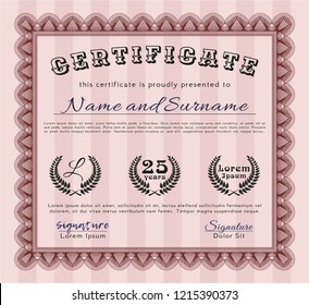 Red Certificate of achievement. Customizable, Easy to edit and change colors. Complex background. Money style design. 