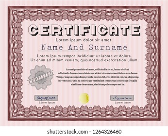 Red Certificate of achievement. Customizable, Easy to edit and change colors. With quality background. Money Pattern. 