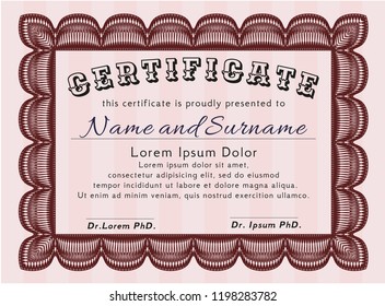 Red Certificate of achievement. Detailed. Complex background. Money style design. 