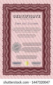 Red Certificate of achievement. Detailed. Complex background. Artistry design. 