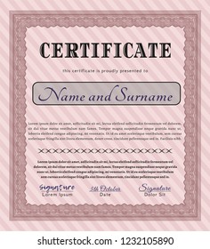 Red Certificate of achievement. Detailed. With great quality guilloche pattern. Retro design. 