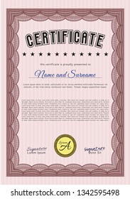Red Certificate of achievement. Detailed. With guilloche pattern and background. Excellent design. 