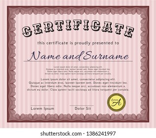 Red Certificate of achievement. Detailed. With guilloche pattern. Elegant design. 