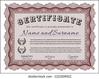 Red Certificate of achievement. Detailed. Printer friendly. Perfect design. 