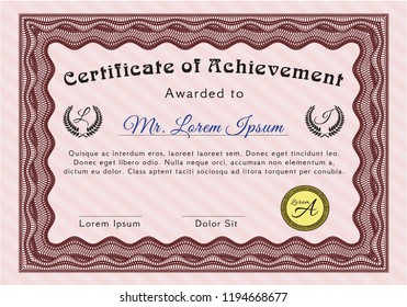 Red Certificate of achievement. Easy to print. Vector illustration. Nice design. 