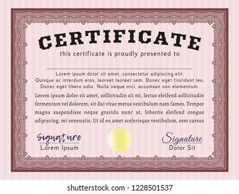 Red Certificate of achievement. Easy to print. Money Pattern. Detailed. 