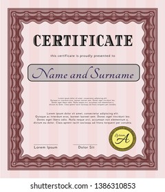Red Certificate of achievement. Easy to print. Vector illustration. Elegant design. 