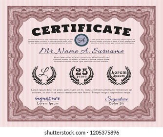 Red Certificate of achievement. Elegant design. Printer friendly. Vector illustration. 