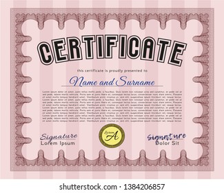 Red Certificate of achievement. Elegant design. Detailed. With guilloche pattern. 