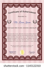 Red Certificate of achievement. Excellent design. Detailed. Complex background. 