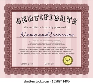 Red Certificate of achievement. Excellent design. With guilloche pattern and background. Customizable, Easy to edit and change colors. 
