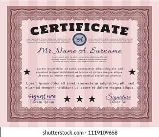 Red Certificate of achievement. With great quality guilloche pattern. Elegant design. Customizable, Easy to edit and change colors. 