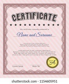 Red Certificate of achievement. With guilloche pattern and background. Customizable, Easy to edit and change colors. Nice design. 