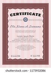 Red Certificate of achievement. With guilloche pattern and background. Customizable, Easy to edit and change colors. Good design. 