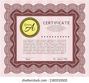 Red Certificate of achievement. With guilloche pattern. Vector illustration. Modern design. 