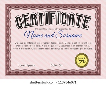 Red Certificate of achievement. With guilloche pattern and background. Detailed. Beauty design. 