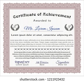 Red Certificate of achievement. With guilloche pattern and background. Vector illustration. Money design. 