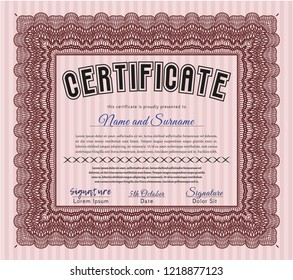 Red Certificate of achievement. With guilloche pattern. Retro design. Detailed. 