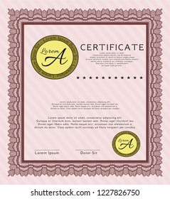Red Certificate of achievement. With guilloche pattern and background. Customizable, Easy to edit and change colors. Perfect design. 