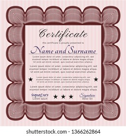 Red Certificate of achievement. With guilloche pattern and background. Excellent design. Detailed. 