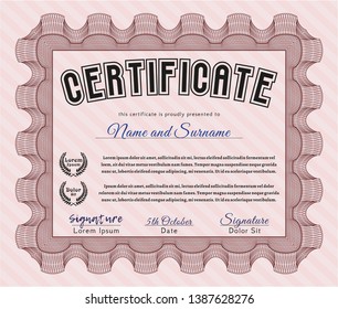Red Certificate of achievement. With guilloche pattern and background. Artistry design. Detailed. 