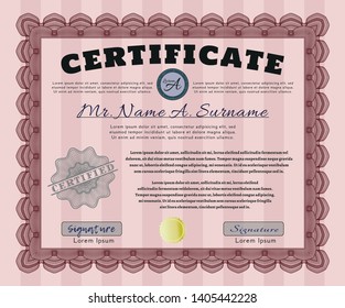 Red Certificate of achievement. With guilloche pattern. Detailed. Nice design. 