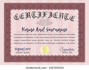 Red Certificate of achievement. With guilloche pattern. Customizable, Easy to edit and change colors. Sophisticated design. 