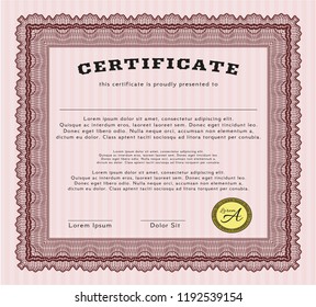 Red Certificate of achievement. With linear background. Detailed. Good design. 