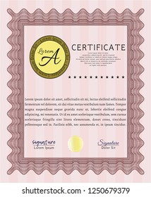 Red Certificate of achievement. With linear background. Detailed. Sophisticated design. 