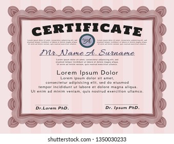 Red Certificate of achievement. With linear background. Artistry design. Detailed. 